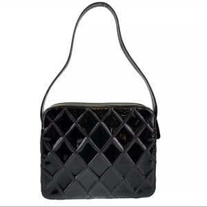 Vintage Chanel Patent Leather Black Quilted Shoulder Bag